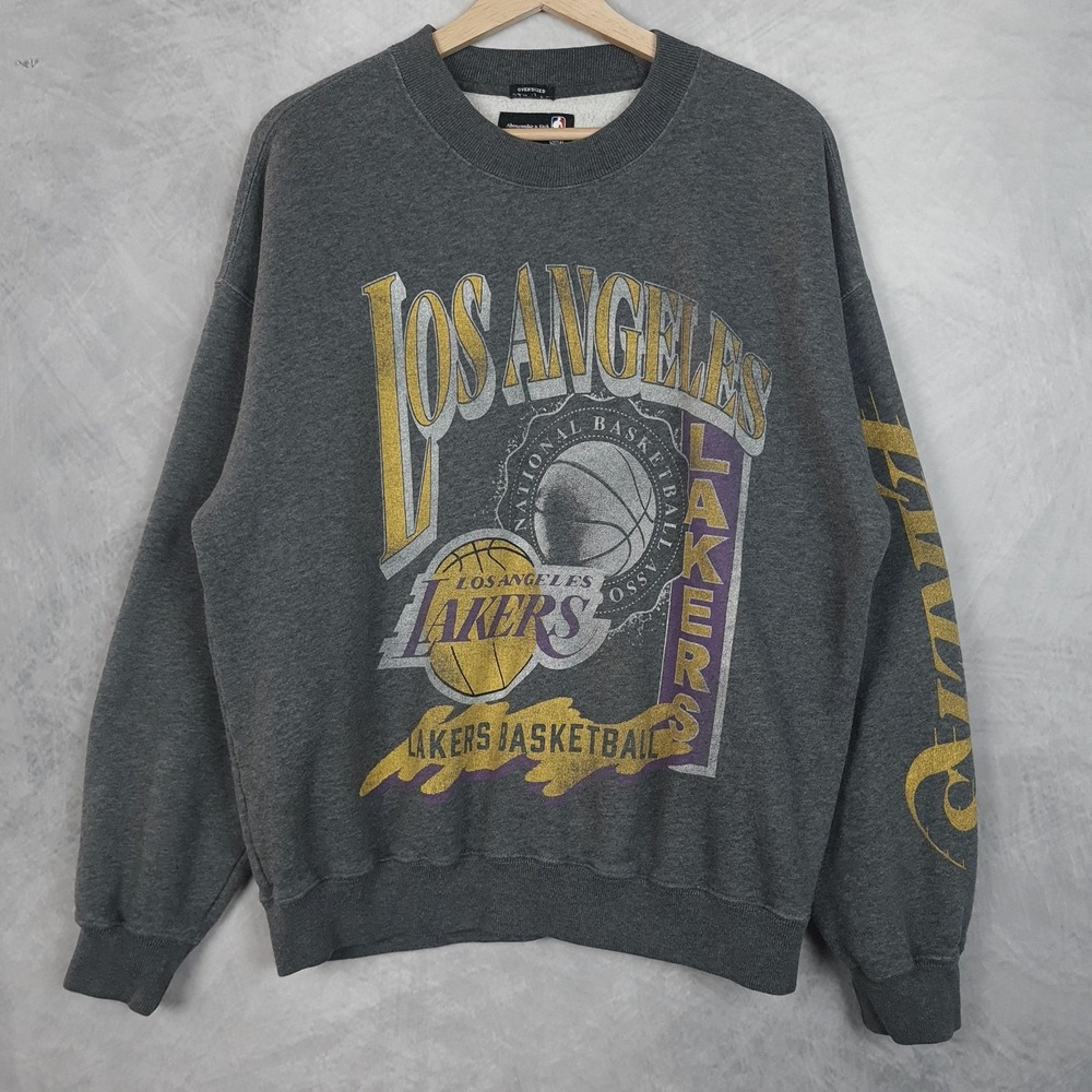 Abercrombie & Fitch Los Angeles Lakers Sweatshirt Mens Small Gray NBA Oversized